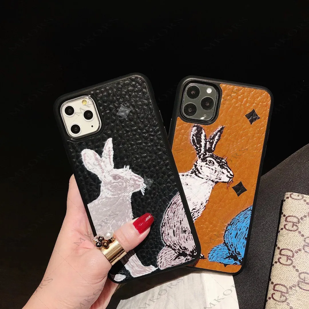 Fundas de teléfono de conejo para iPhone 12 12pro 11 11pro X Xs Max Xr 8 7 6 6s Plus, funda de piel de cuero, carcasa 7plus 8plus, funda protectora para el cuerpo