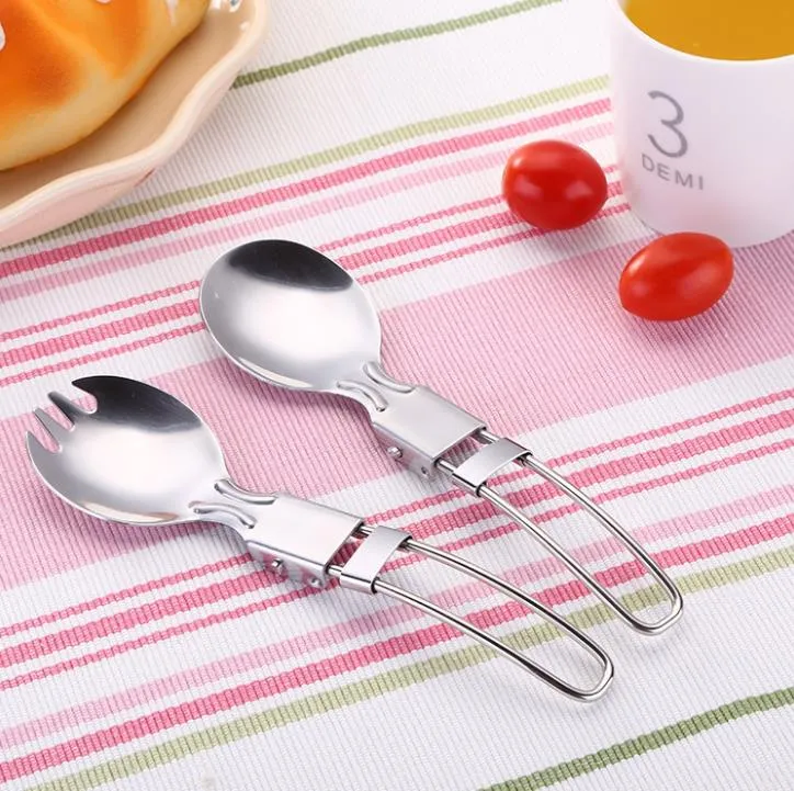 500 pcs Pliable Pliant En Acier Inoxydable Cuillère Spork Fourchette Camping En Plein Air Randonnée Voyageur Cuisine Vaisselle SN6194