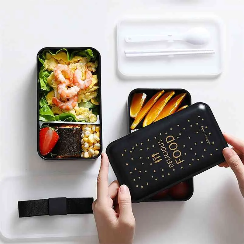 1200 ml Microwavable Lunchbox BPA GRATIS Draagbare Bento Lekvrij Voedselcontainer met eetstokjes Lepel School Office 210423