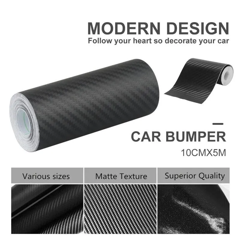 Window Stickers 5m Carbon Fiber Auto Deur Sill Scuff Anti Scratch Collision Tape Protection Film 3D Black Bumper Protector Decor