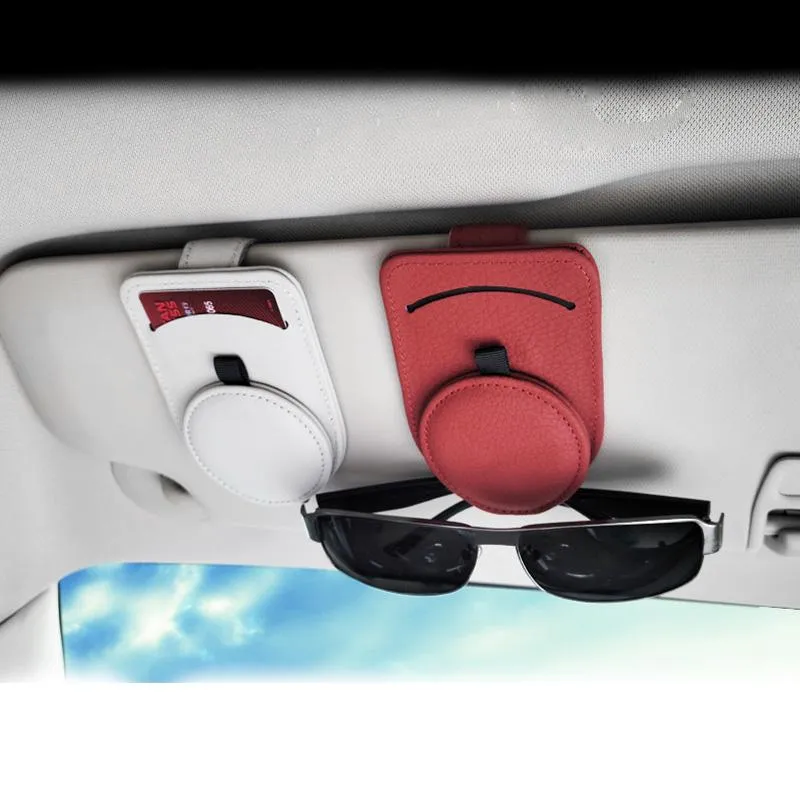 Other Interior Accessories Genuine Leather Car Glasses Case Ticket Card Clamp Universal Crystal Crown Sun Visor Sunglasses Holder