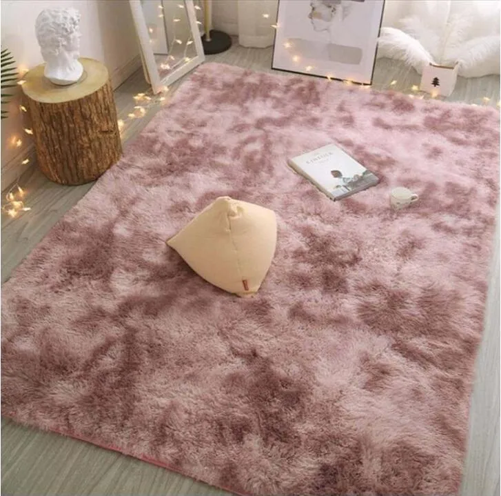 Tapis de sol en peluche imprimé tie-dye de couleur, moelleux, pour chambre d'enfants, en fausse fourrure, pour salon, soyeux