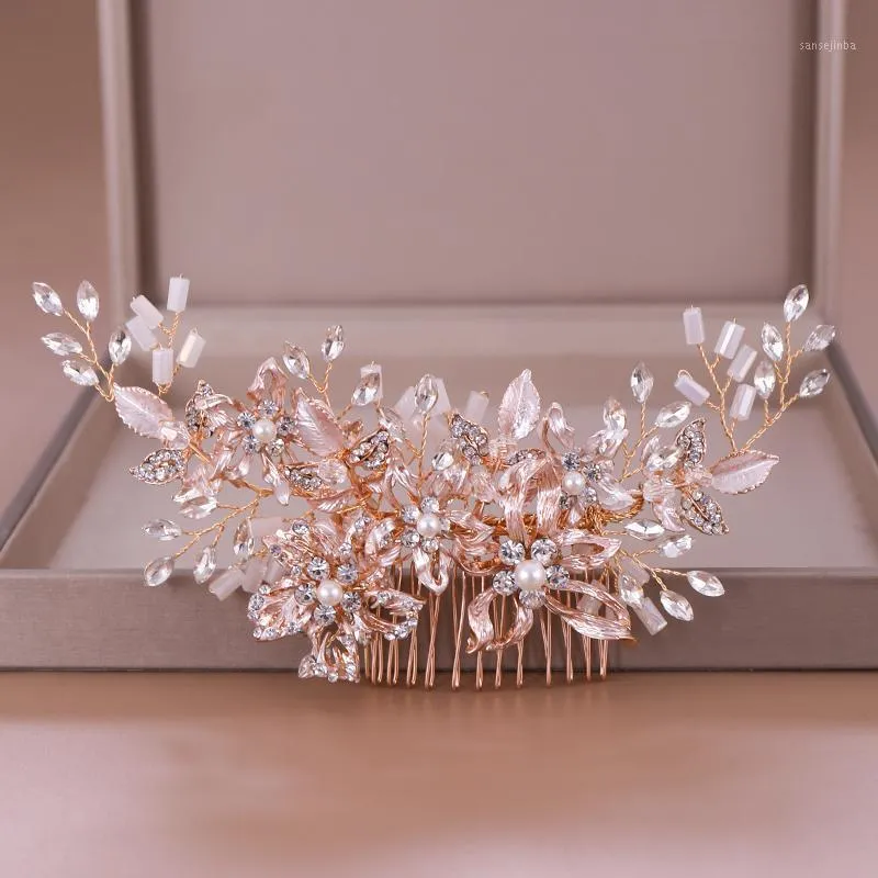 Klipy do włosów Barrettes Trendy Rose Gold Rhinestone Wedding Combs Akcesoria do kryształów dla nowożeńców Ozdoby Biżuteria