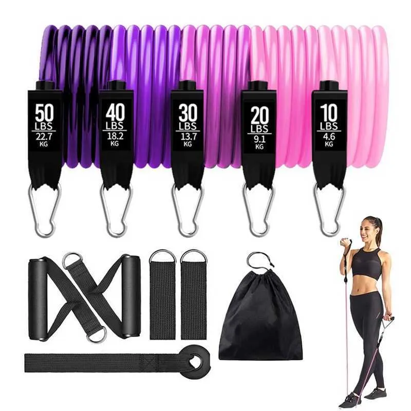 11 st latex resistansband set fitness sport gummi elastiska band muskel styrka träning hem gym yoga tubes dra rep h1026