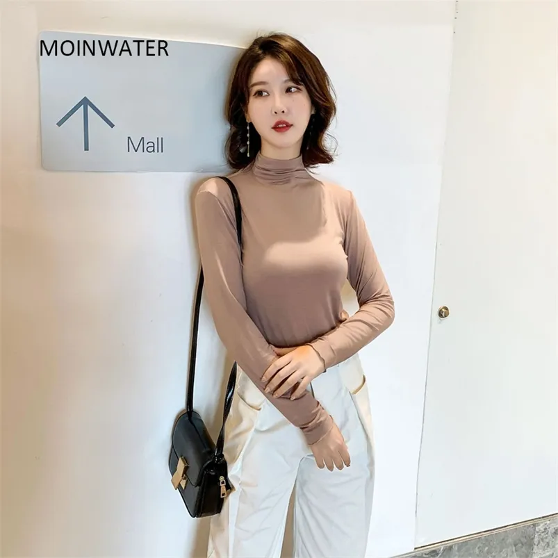 MOINWATER Femmes Base Modal T-shirts Femme Mince À Manches Longues Tees Lady Casual Tops Doux T-shirt MLT2029 210623