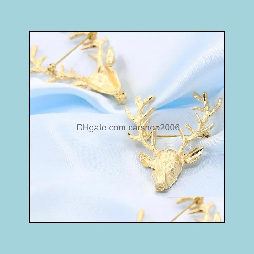 Christmas Brooch Pin for Wedding Animal Brooches Hot Sale Unisex Xmas Popular Cute Gold Deer Antlers Head Pin Jewelry DHL Christmas