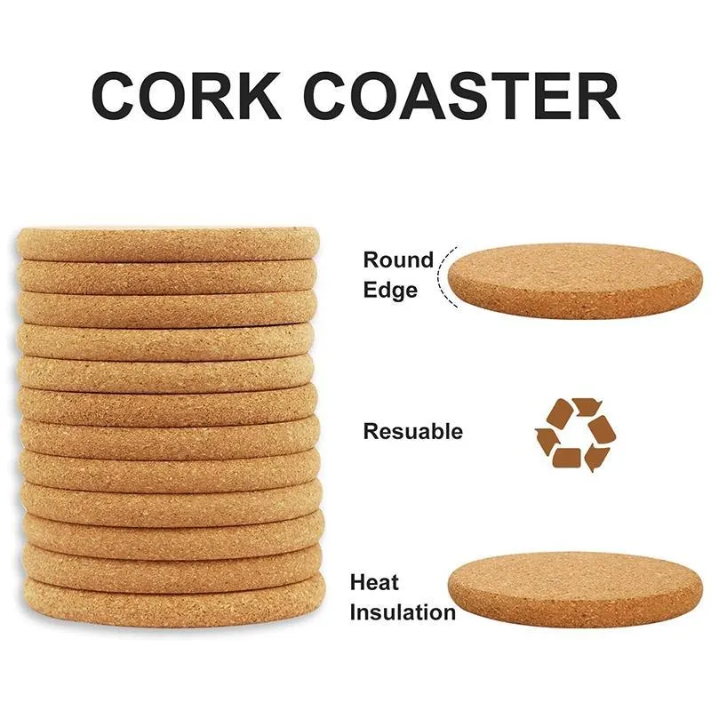 50pcs Cork Coasters Okrągły krawędź 100*100*5 mm maty Podkładki Grubość 5 mm drewniana koorcja z korka 10*10*0,5 cm drewniana roślina grubość macie korka do kubka kuchennego podkładka