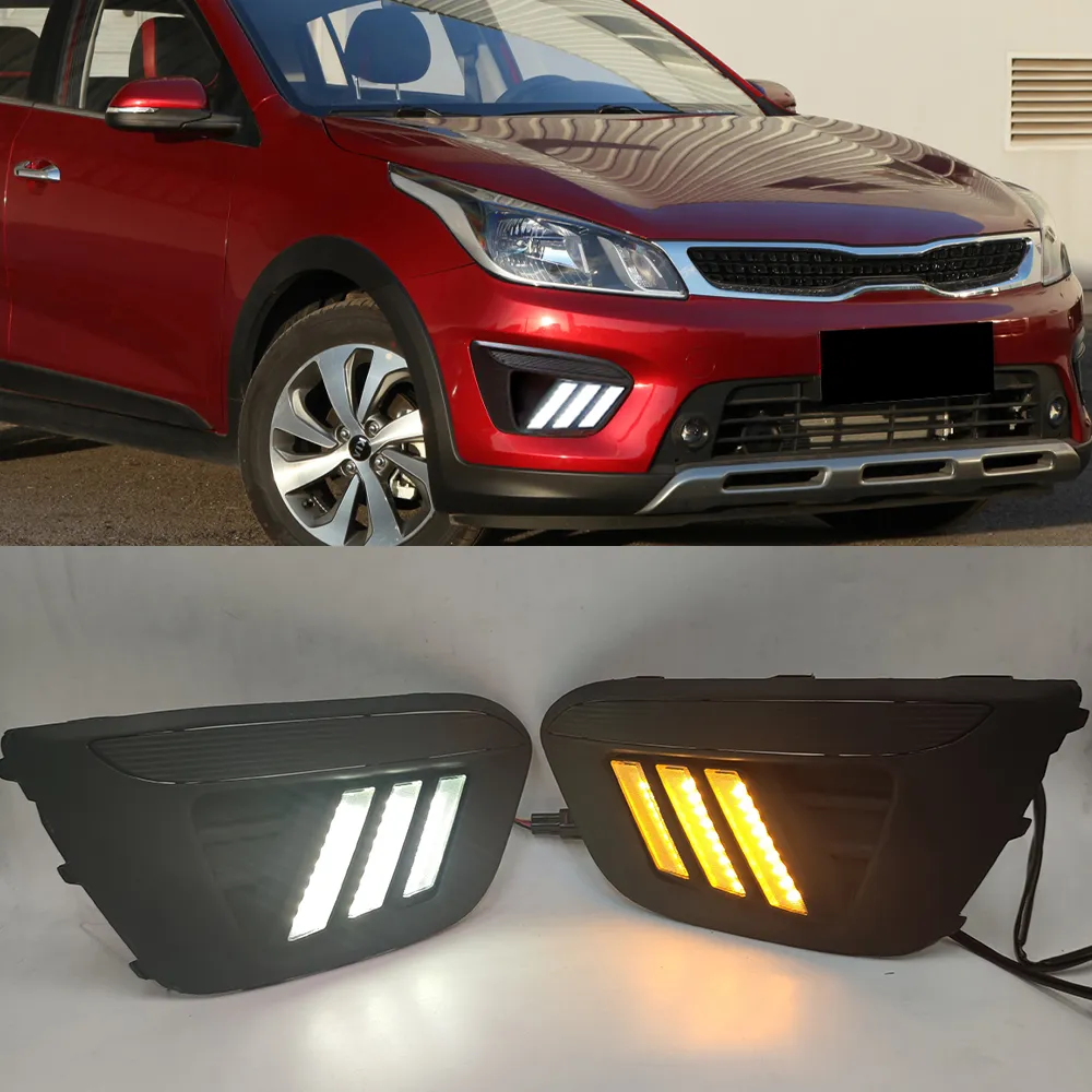 1 par för KIA RIO X-LINE 2018 2019 LED DAYTIME Running Light Car Accessories Waterproof 12V DRL FOG Lamp Decoration