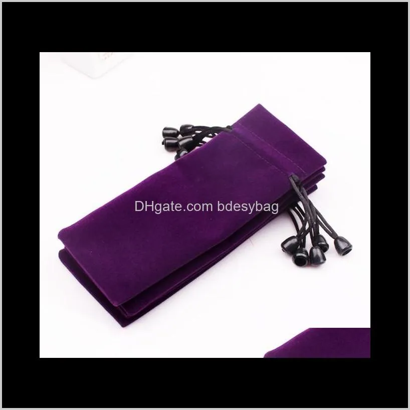 Pouches Display Jewelry5Pcs/Lot Rec Shape Bags 7Dot5X18Cm Jewelry Cosmetic Lipstick Packaging Pouches Purple And Black Dstring Veet Bag Dr