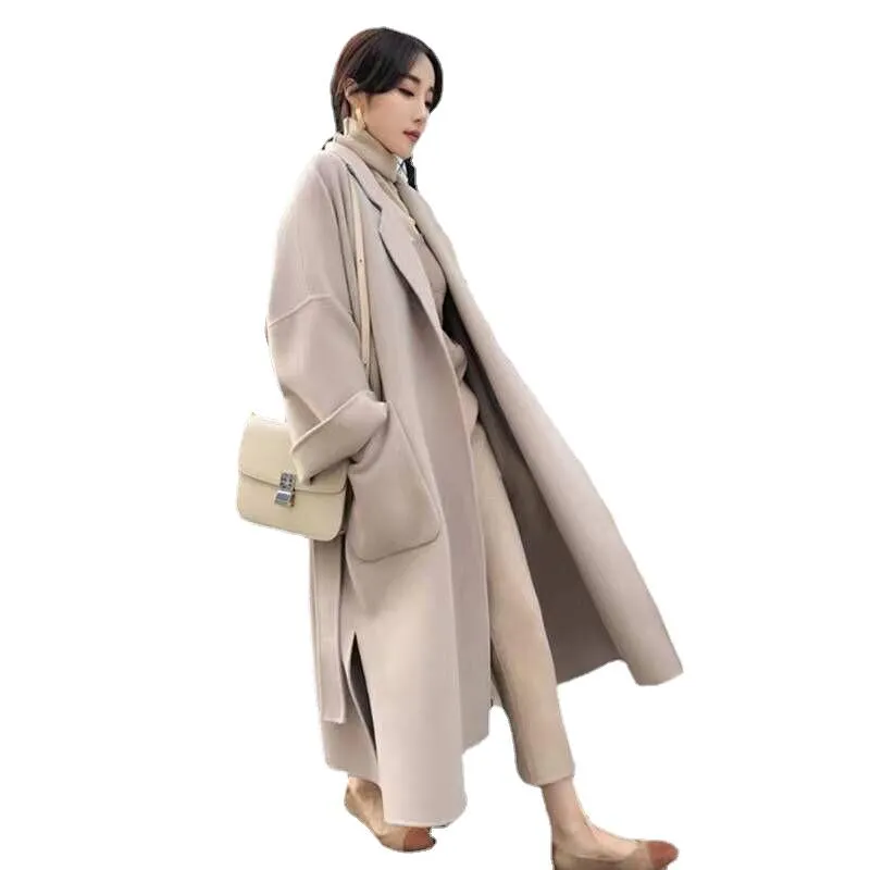 Women's Wool & Blends Cashmere Coat Mid-length Autumn-winter 2021 Woolen Suit Collar Thickend Large Pocket Temperament Noble Elegant