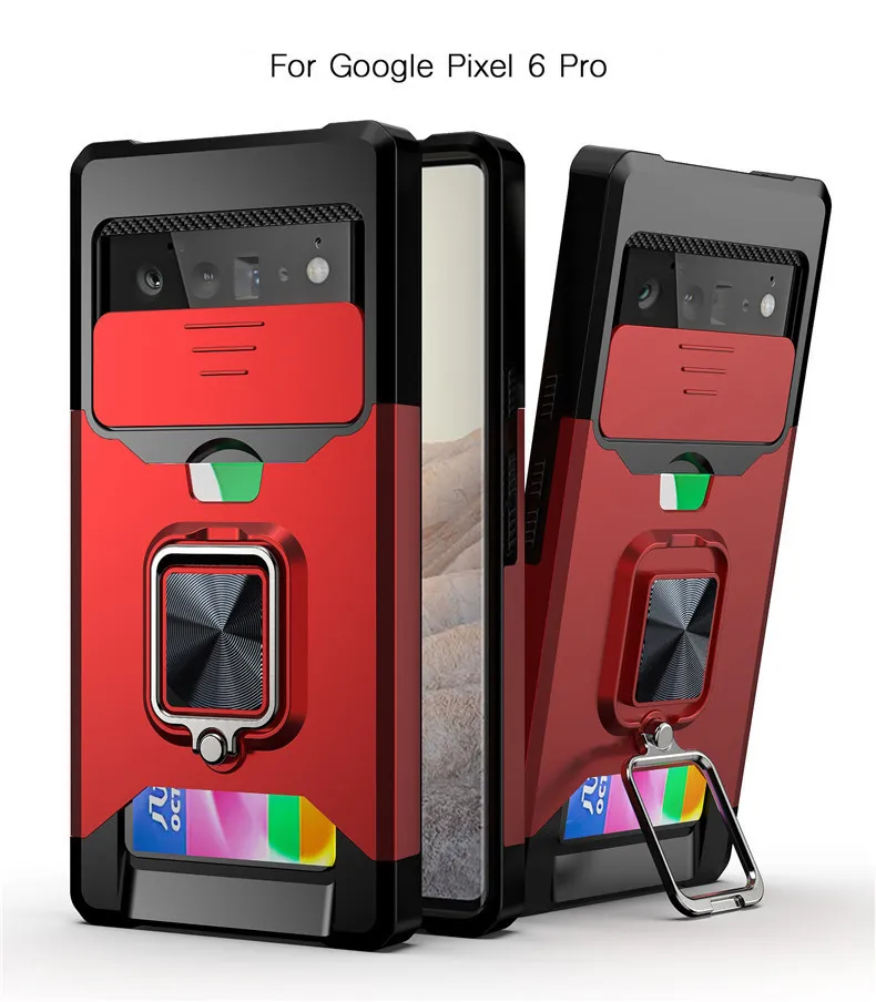 Google Pixel 5A 6 Pro Motorola Moto G 순수 부스트 Celero 5G Xiaomi 11T Redmi Note 10 11 케이스 킥 스탠드 전화 커버 W / 카드 슬롯