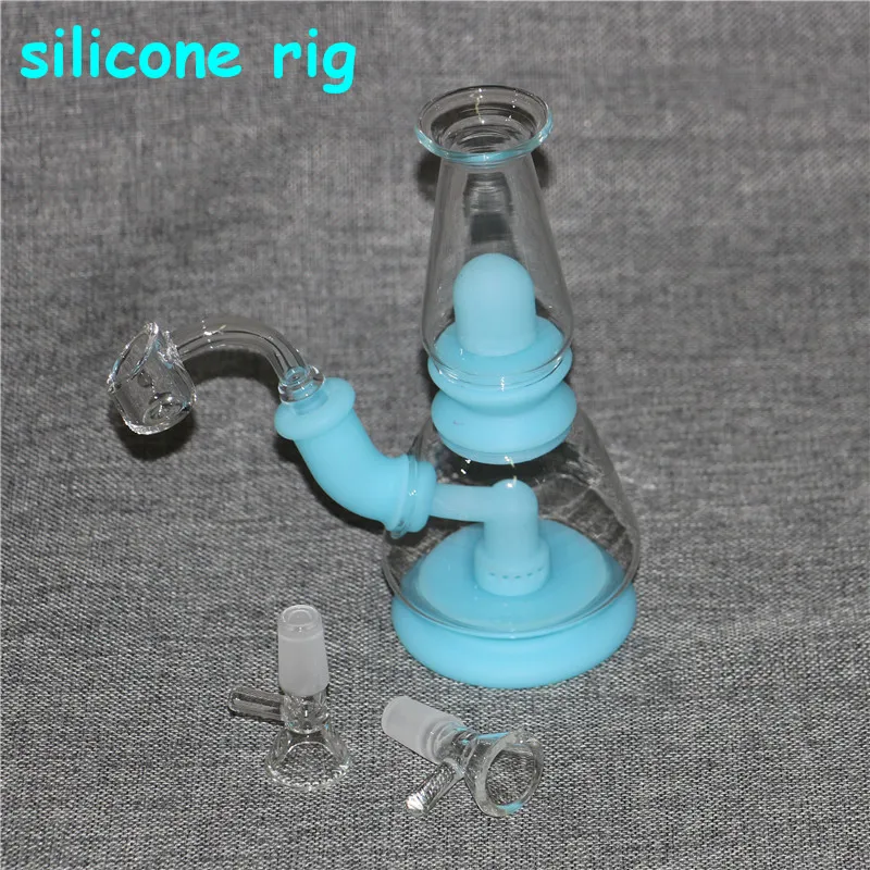 hookahs Portable glow in dark Silicone Hookah Bongs Silicon Oil Dab Rigs Pipes With Clear 4mm 14mm Male Quartz Nails