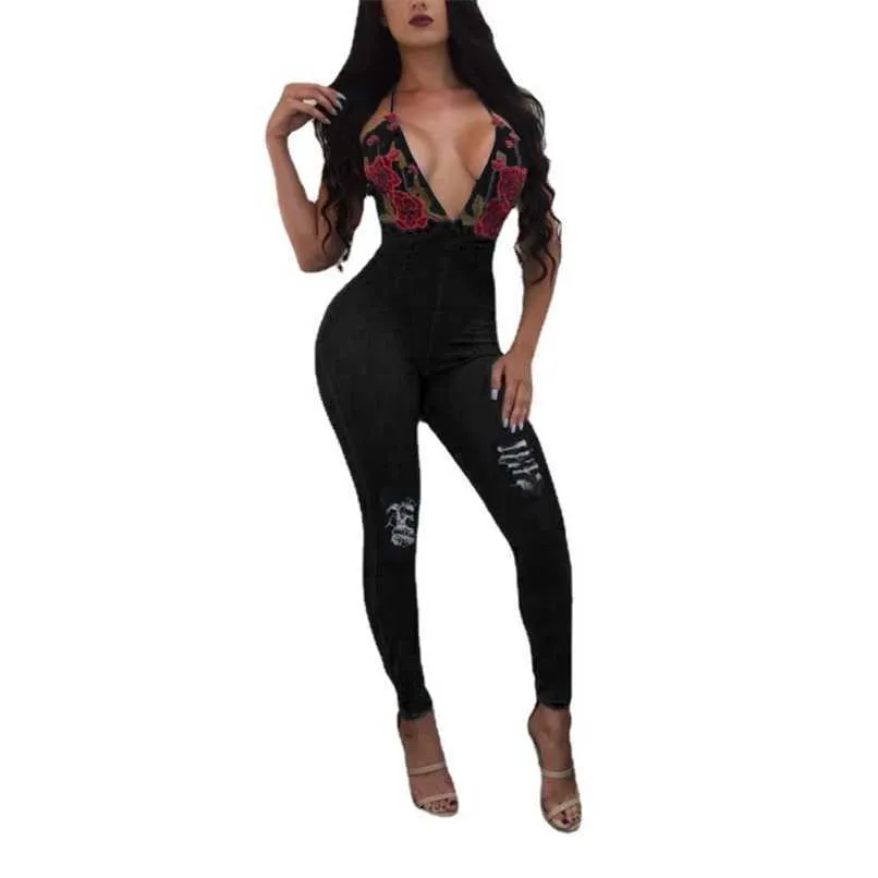 Rode bloem gedrukt sexy rompertjes voor vrouwen jumpsuits trendy product zomer skinny fashion party overalls 210525