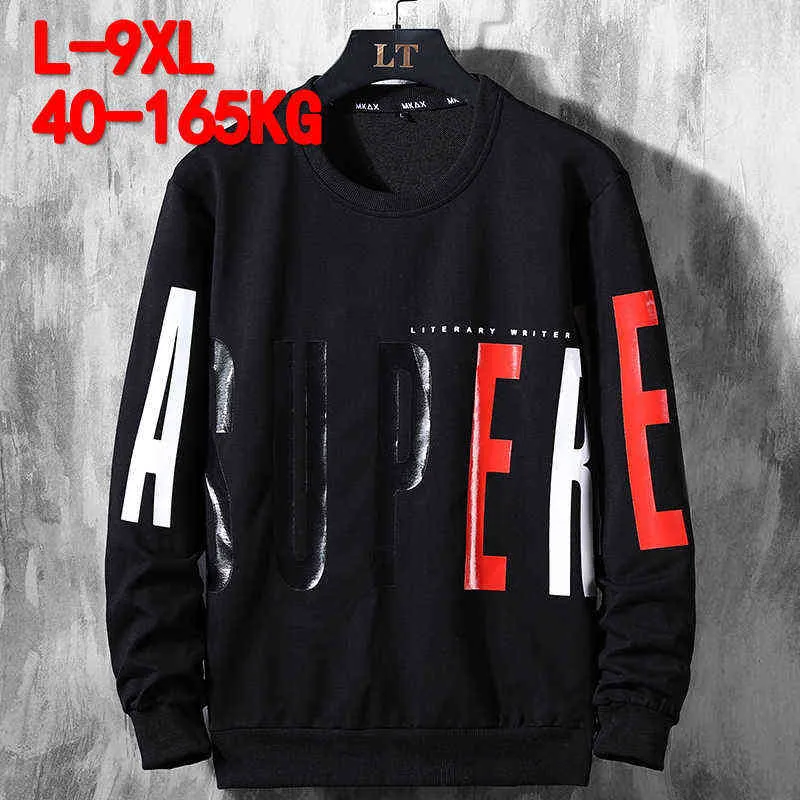 Plus La Taille 7XL 8XL 9XL Hommes Hoodies Grande Lettre À Capuche Hommes Esthétique Vêtements Printemps Automne Street Wear Sweats Hommes Pull 211217