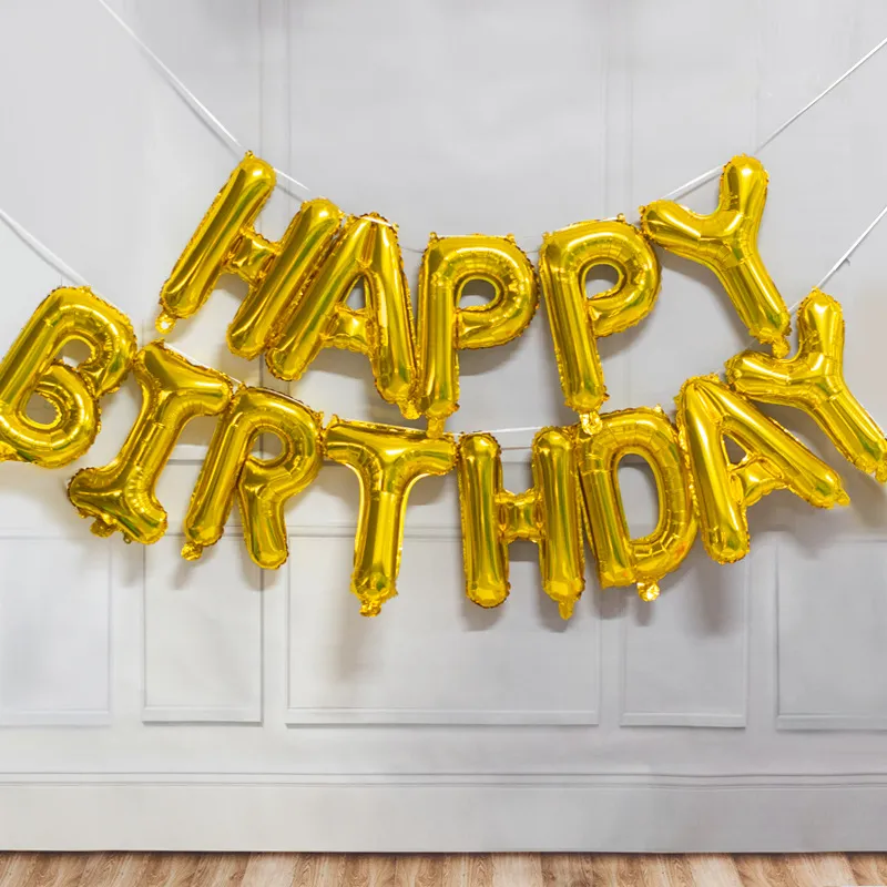 16 polegadas letras feliz aniversário folha de balão decoração prata ouro alfabeto alfabeto balões de ar crianças bolas DH8570