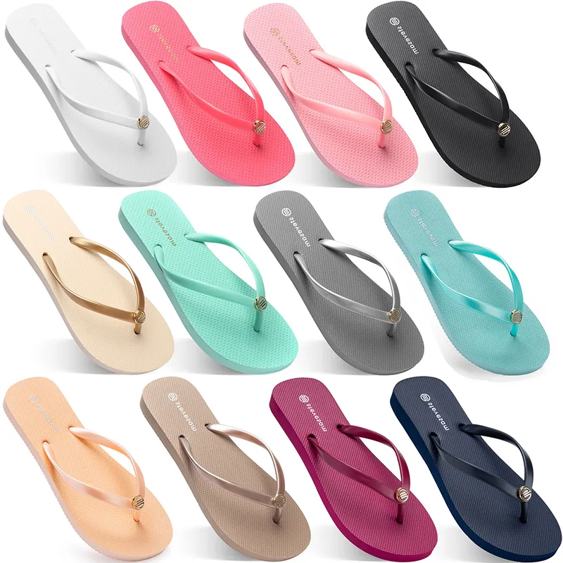 2021 Sommar Flip Flops Kvinnor Flat med Seaside Glazed Blue Beach Slippers Non-Slip Sand Grå Guld Vit Utrikeshandel Fem