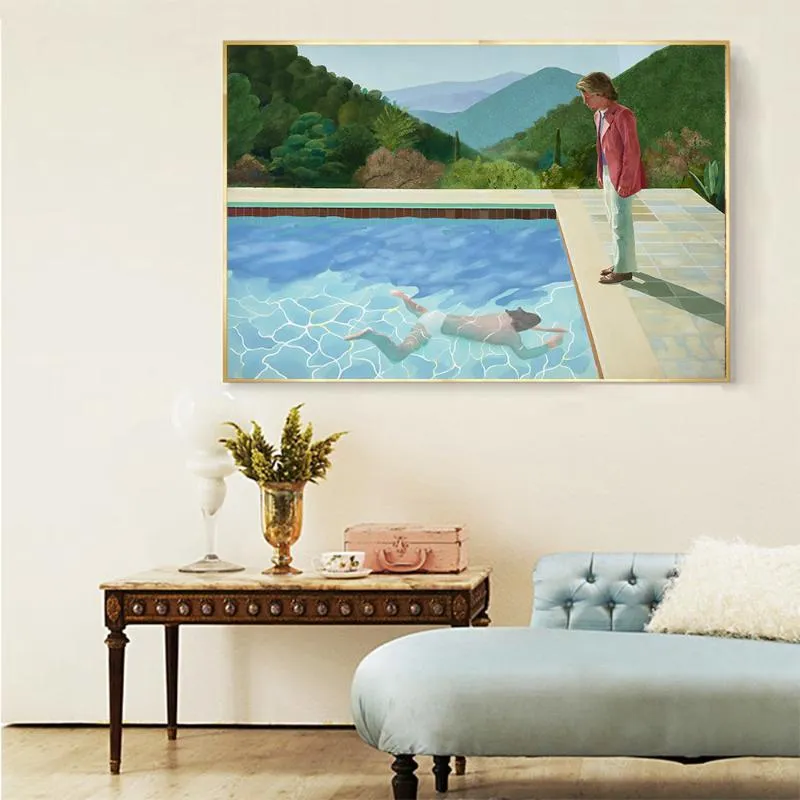 Paintings Holover David Hockney"Portrait Of An Artist(Pool With Two Figures)"Canvas Oil Painting Western Art Decor Poster Wall Aesthetic