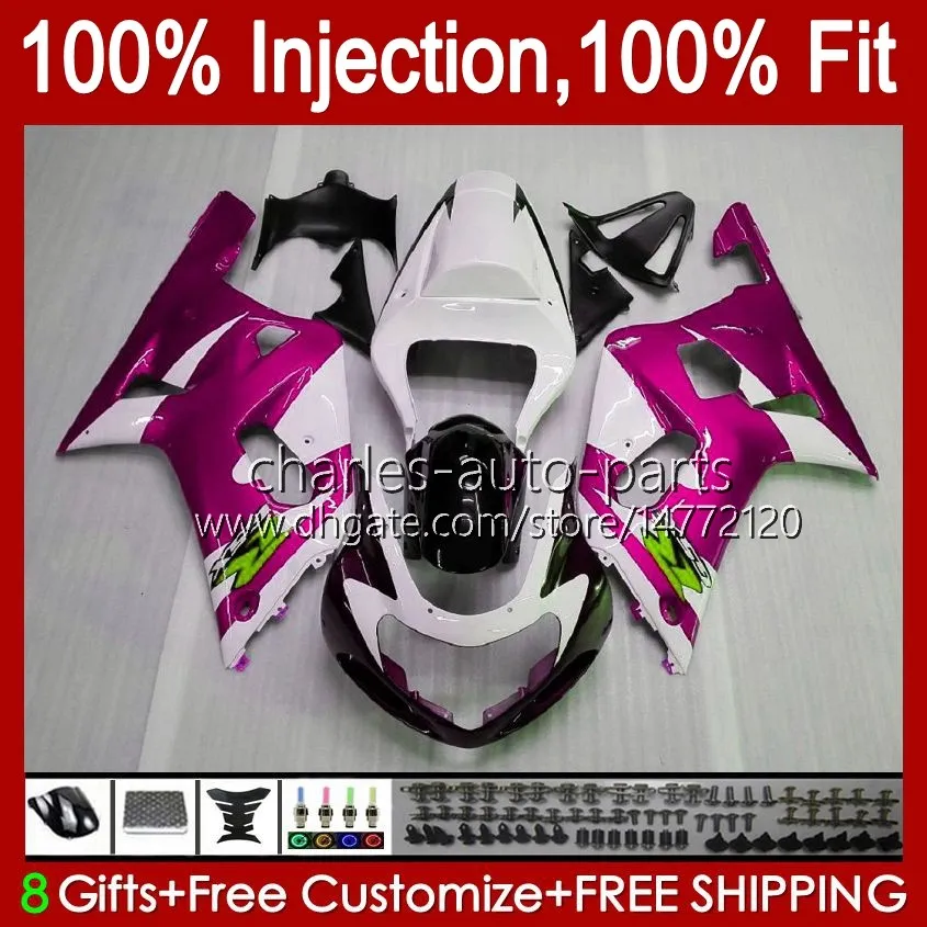 Injection Mold Fairings For SUZUKI GSXR600 GSXR750 600CC 750CC K1 01 02 03 37No.97 GSXR-750 GSXR 600 750 CC GSXR-600 2001 2002 2003 Pink white GSX-R750 01-03 OEM Body