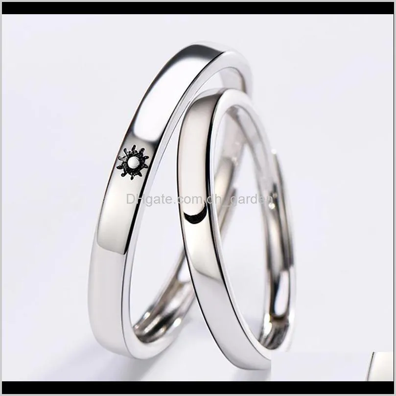 Ringar Korea Enkelt par Sun Moon Justerbar Fashion Women Wedding Anniversary Ring Smycken Gift för Romantisk Alla hjärtans dag Drop Leverans