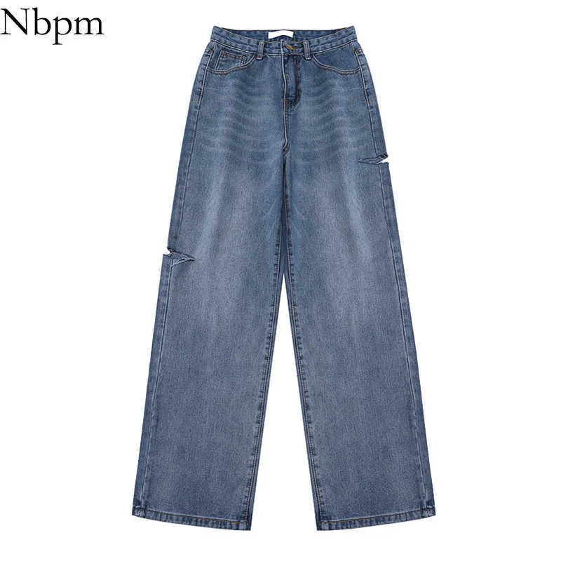 Nbpm Korean Fashion Ripped Jeans For Women Baggy Jeans Woman High Waist Streetwear Girls Wide Leg Denim Trousers Pants 210529