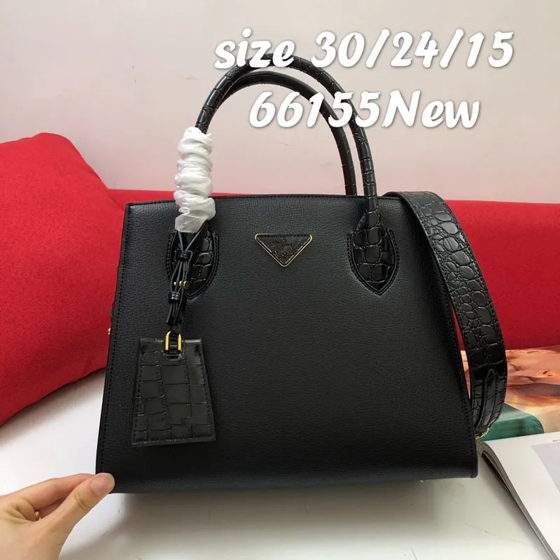 Designer Tassen Galleria Saffiano Leren Middelgrote Tas Dubbele Top Handvat Totes Afneembare Verstelbare Schouderbanden Cross-Body handtas Vintage Dames Zwarte Tassen