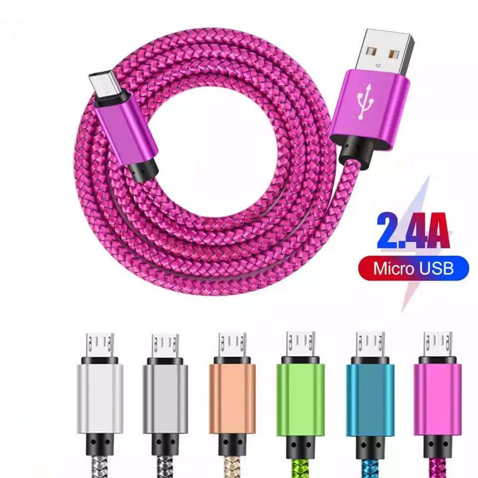 Cavo Micro USB 2m Intrecciato In Nylon - Ricarica Rapida 2.4A E Sincronizzazione, Resistente E Flessibile, Grigio