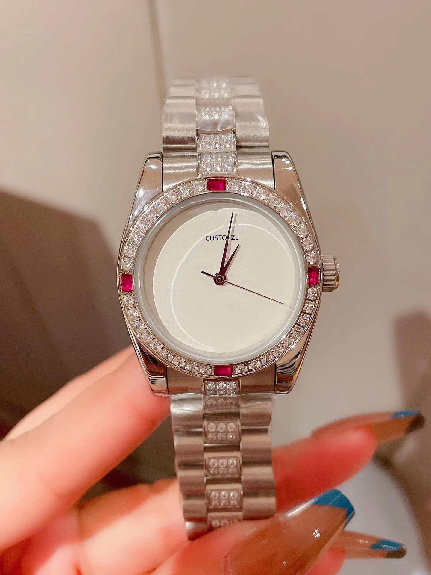 Classic New Women Watch Automatic Mechanical Sapphire Stainless Steel White Dial Silver cz Diamond Strap Watches Ladies Clock