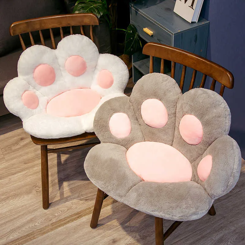 High Quality Pink Cushion Long Plush Cat Paw Chair Seat Back Comfortable Thick Stool Butt Office 210716