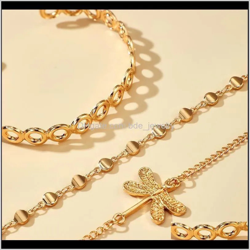 bohemia multilayer dragonfly chains bracelets set gold color geometric circle bangle for women fashion jewelry 14793