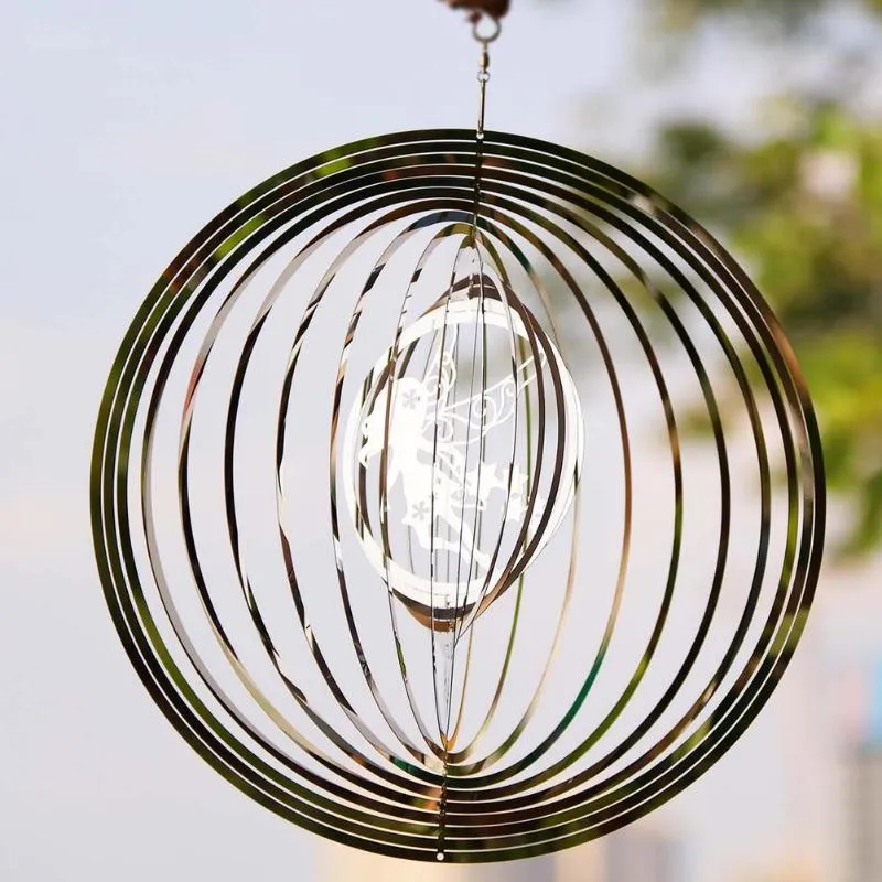 Decorative Objects & Figurines 360 Degrees Spiral Metal Mirror Wind Chimes Rotating Chime Bell Butterfly Girl Spinner For Outdoor Garden Dec