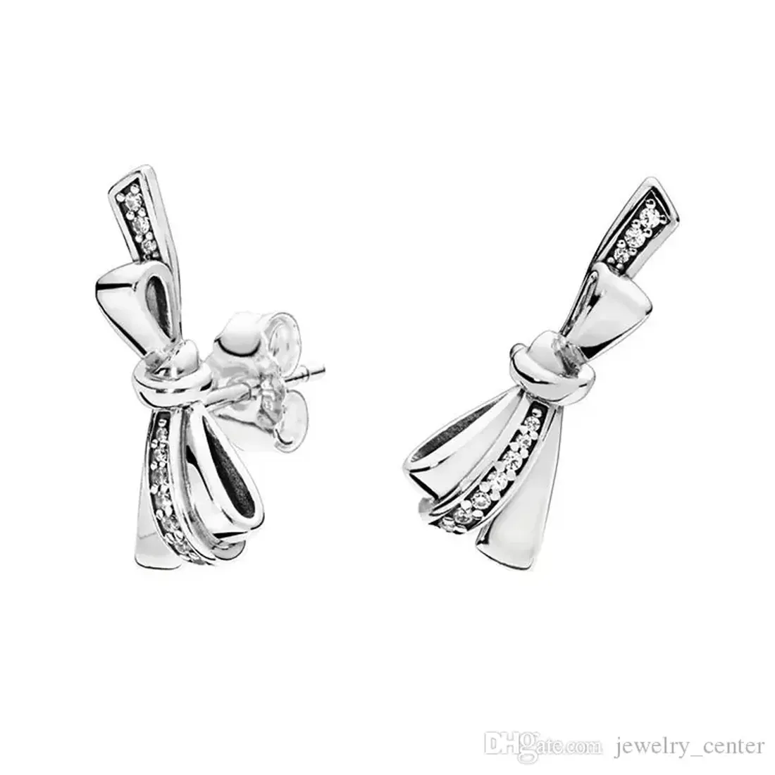 Designer Jewelry 925 Silver Earring heart Ear Studs fit Pandora Brilliant Bows Stud Earring Original Box love Earrings European Style Murano