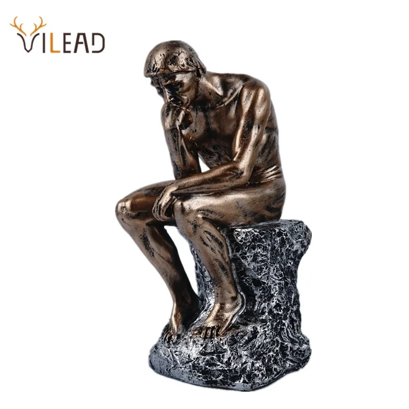 Vilead 26cm Resina Sandstone Pensadores Statue Retro Criativo Pessoas Ornaments Casa Decorações Acessórios Artesanato Artesanato Presentes 210329