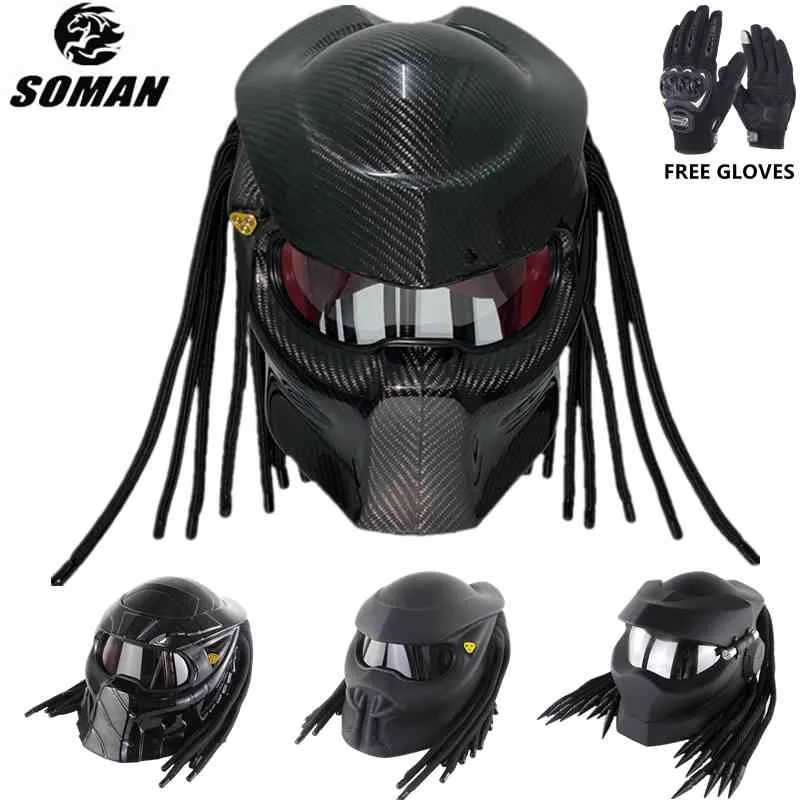 SOMAN Noir Predator Casque Intégral Rétro Ironman Moto Street Gear DOT ECE  Approuvé Cool Casco Moto Du 283,87 €