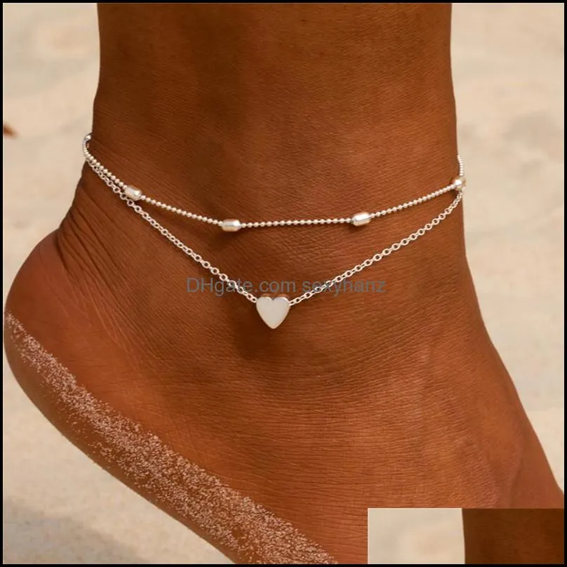 Simple Heart Female Anklets Barefoot Crochet Sandals Foot Jewelry Leg  Anklets On Foot Ankle Bracelets For