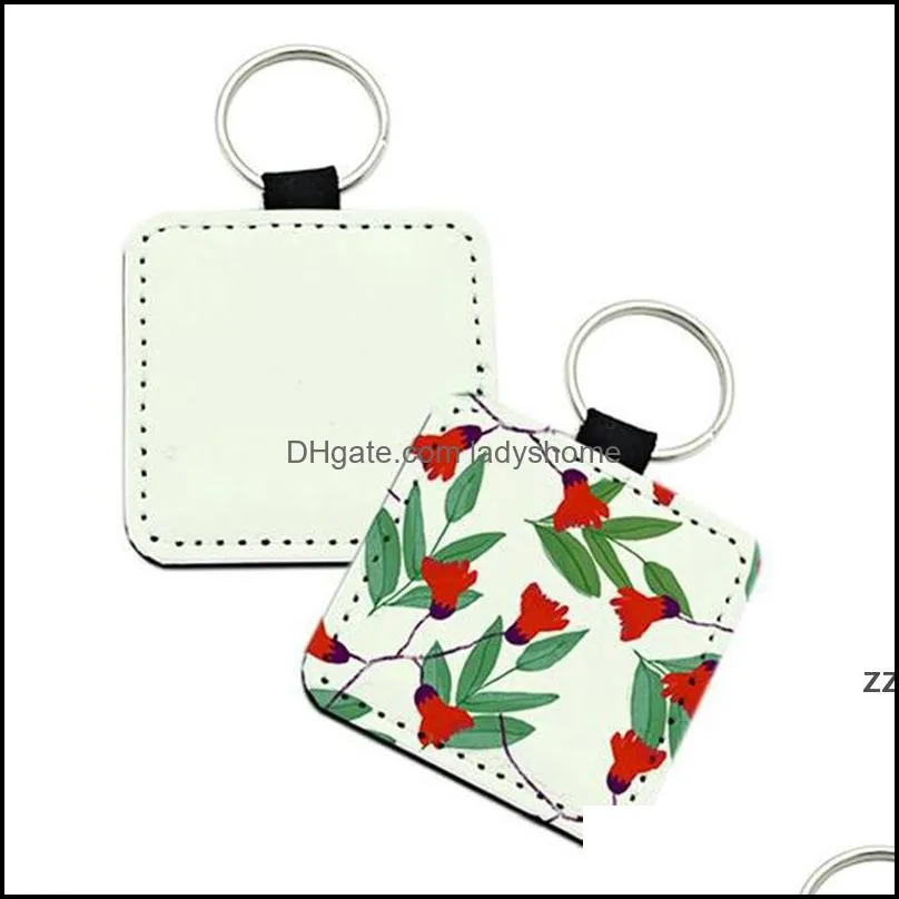 Favor de eventos Festive Festive Supplies Home Gardensbublimation Blank PU Leather Keychain Pingente de a￧o inoxid￡vel Tecla de calor Chave DIY