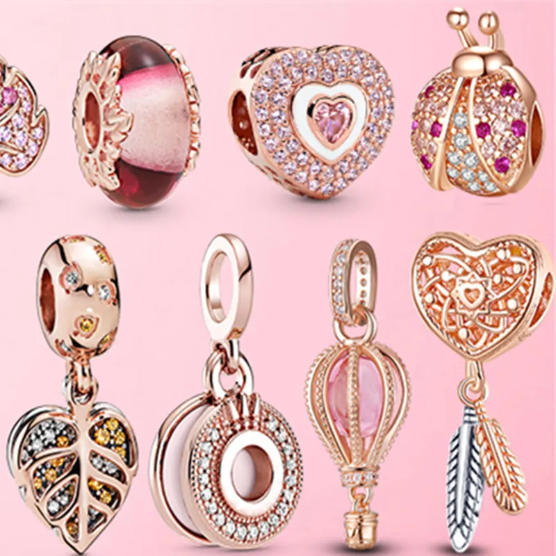 925 Silver Rose Flower Charm CZ Luxury Beads Fit Pandora Bracelet For Women 925 Jewelry Gift