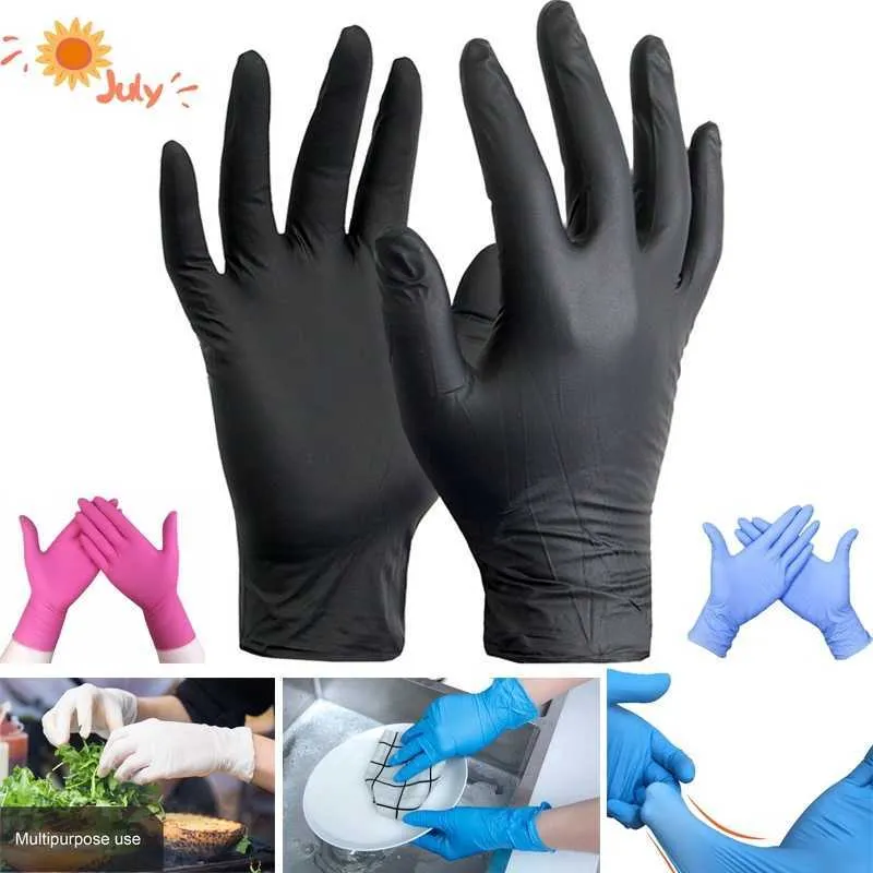 Avec boîte gants en nitrile noir 100pcs / lot gants de sécurité de travail jetables de qualité alimentaire pour nettoyer les gants en nitril sans poudre S M L 201207