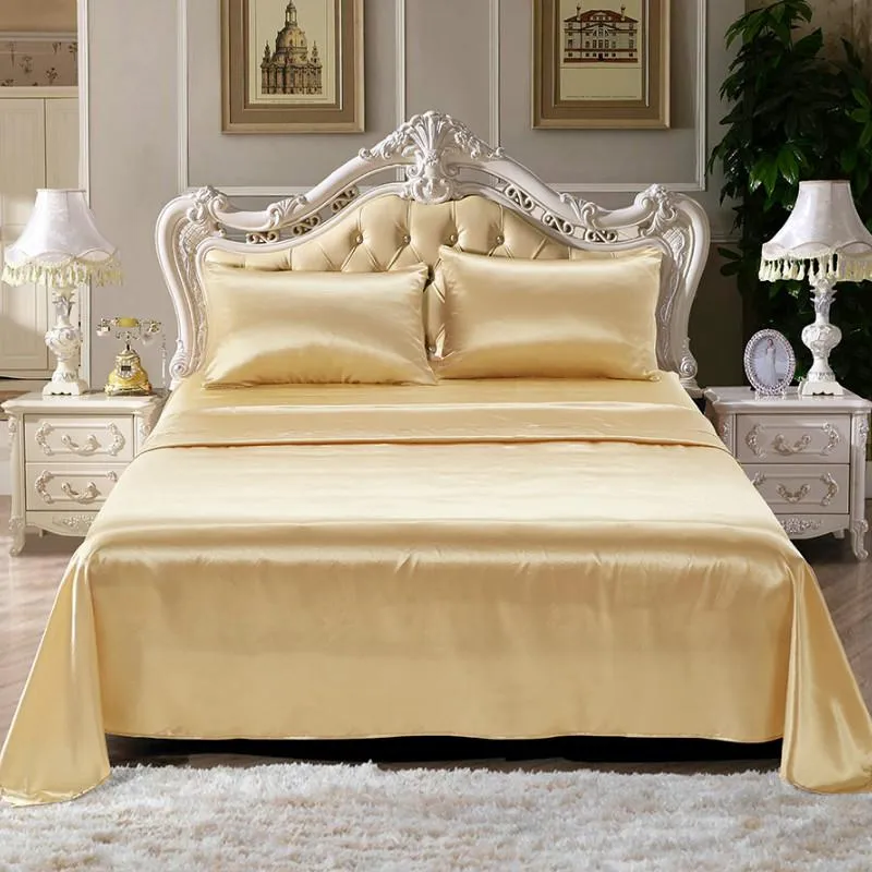 Комплекты простыней, шелковая кровать, атласный роскошный наматрасник, простыня королевского размера, мягкая простыня с эластичной веревкой, текстиль для дома