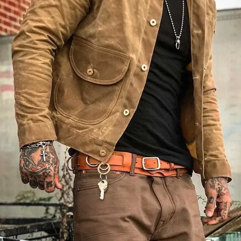 Maden Khaki Canvas Oil Wax Vintage Jackets Men With Multi