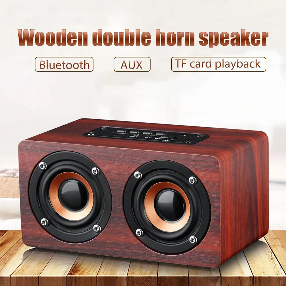 Altoparlante Bluetooth 4.2 in legno a doppio clacson W5 10W 52MM con riproduzione audio AUX e interfaccia micro-USB per telefono cellulare/PC