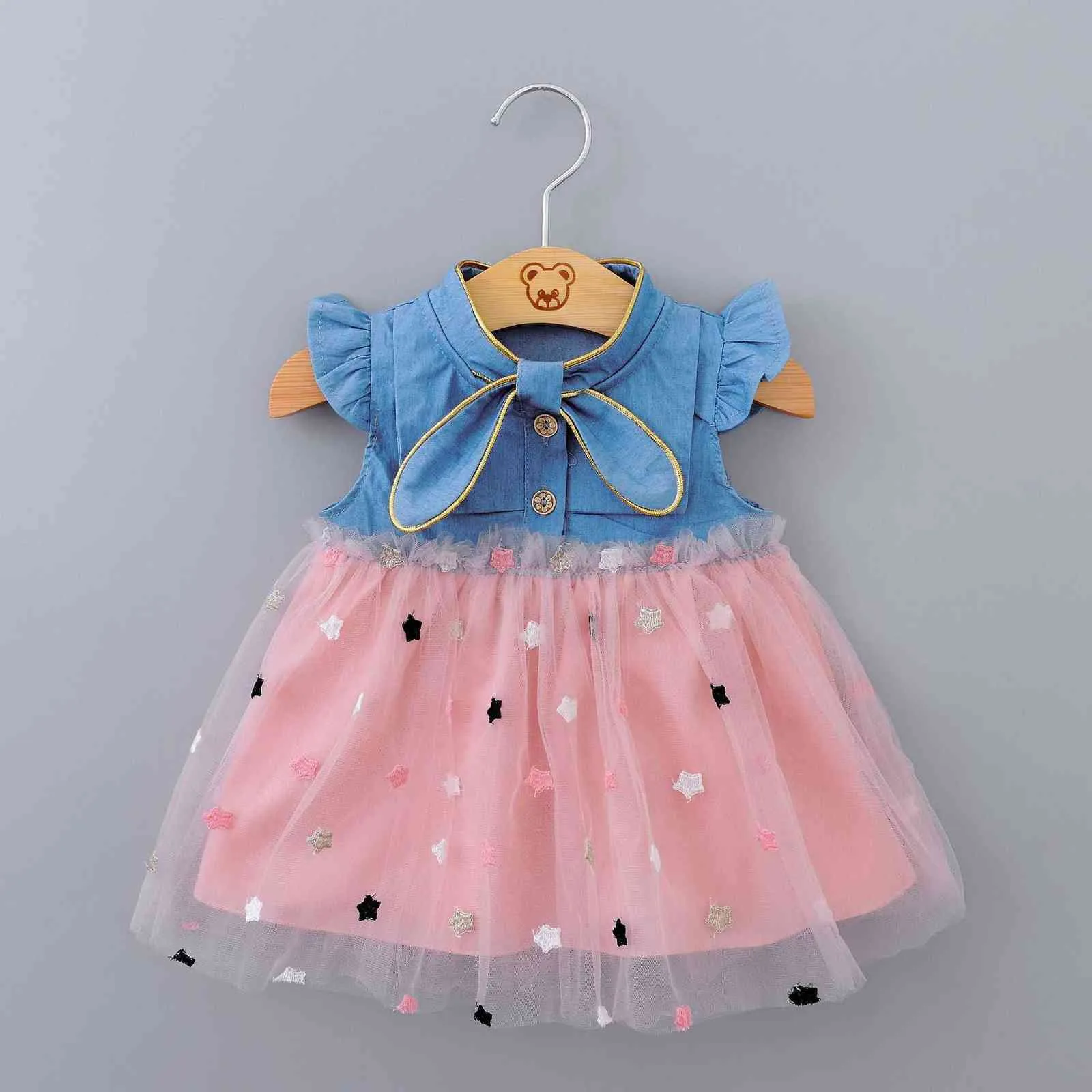 Bebê meninas vestidos bonito rosa branca princesa vestido laço denim roupas crianças roupas verão crianças menina roupas 1 2 3 g1129