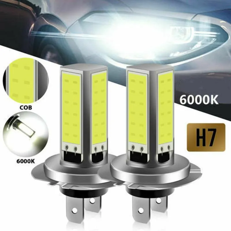 DHgate 2pcs H7 COB LED Headlight Bulbs Kit Super Bright 6000K 