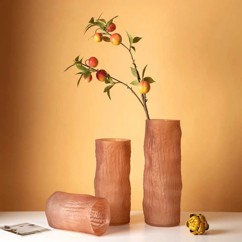 Vase en verre plié givré, arrangement de fleurs, bouteille droite, chandelier créatif de couleur Morandi, modèle de table à manger pour salon