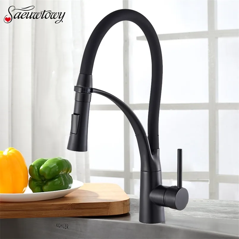 Chrome Pull Down Kitchen Faucet with Black Hose Deck Mounted and Cold Water Mixer Sink Tap Swivel Kitchen tap 211108
