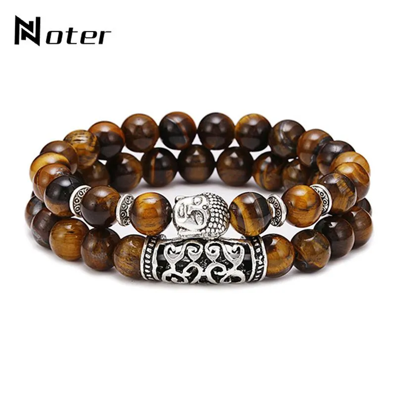 Noter 2 pz/set Coppie Distanza Bracciale Uomo Donna Pietra Lavica Naturale Occhio di Tigre Bracciale Vintage Strand Braslet Pulseira Perline, Fili