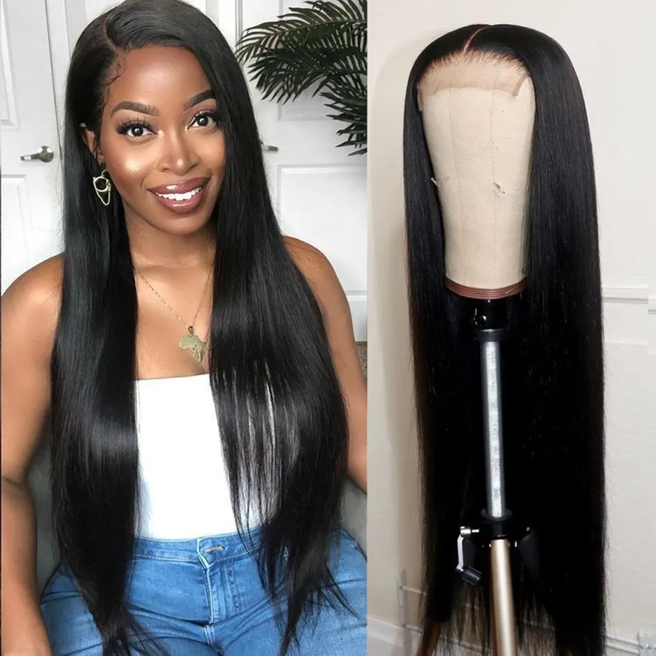 Silky Straight Human Hair Lace Front Wigs 5x5 13x4 Swiss 