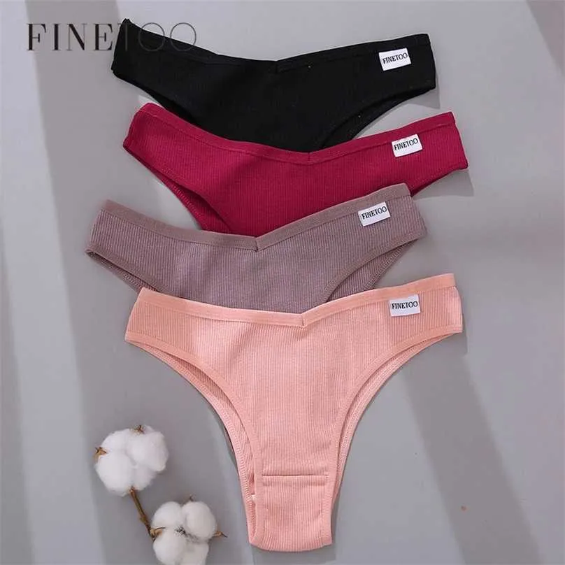 FINETOO Algodón Brasileño Bragas Mujeres Sexy V Cintura G-String Ropa interior Mujer T-back Calzoncillos M-XL Lady Bikini Panty 3 Unids / set 211105