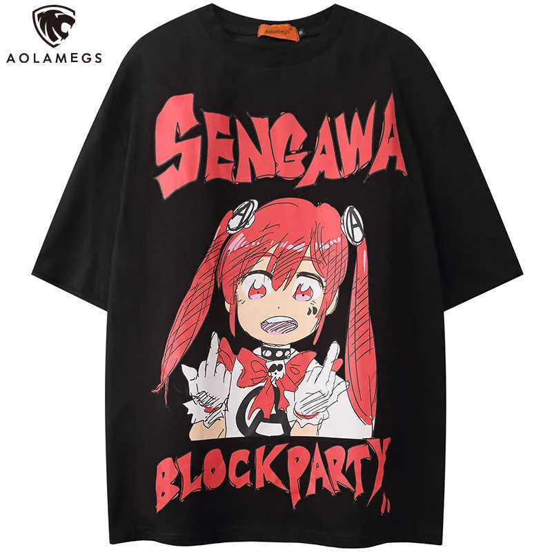 AOLAMEGS T Camisa Homens Bonitos Cartoon Comics Menina Carta Impresso Estilo Japonês Engraçado Casual Cozy Harajuku Pares Verão Streetwear Y0526