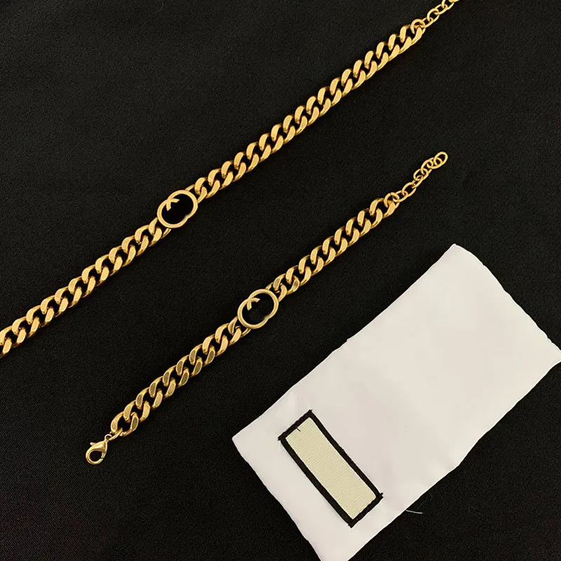 Conjunto de colar e pulseira de ouro para mulheres, designer de luxo, cadeia de joias, simples, pulseiras de design, colares de letras para homens, presente D2109272HL