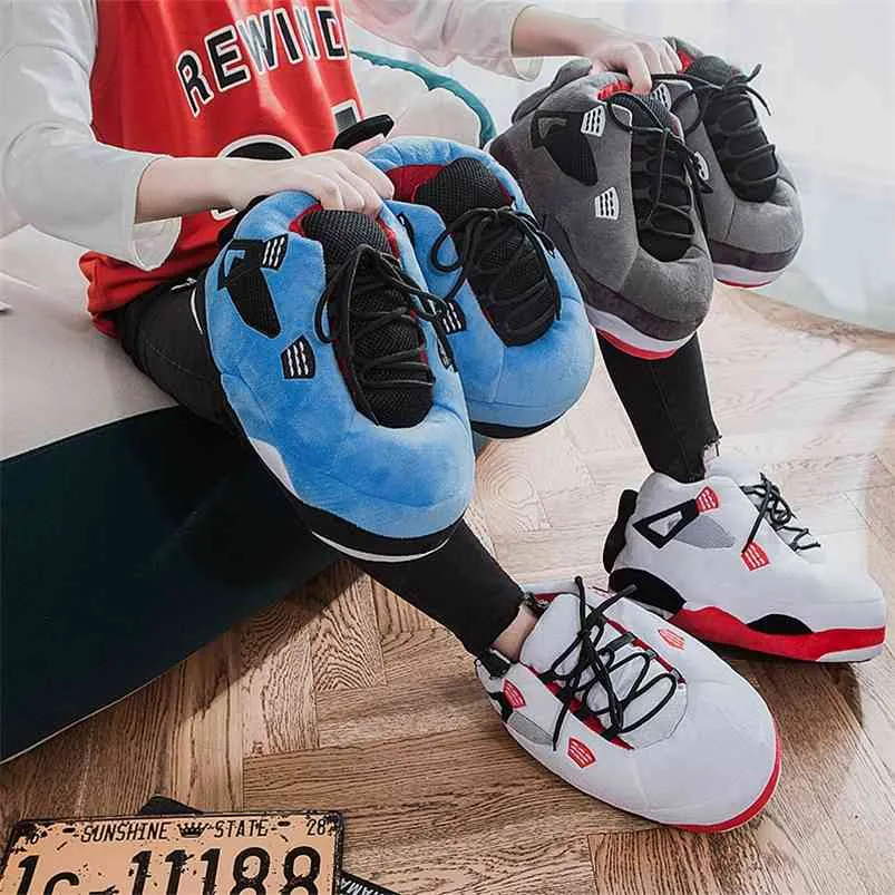 Winter Warm Slipper Cute Home Unisex One Size Sneakers Men House Floor Cotton Shoes Woman EU 35-44 Plush Sliders 210903